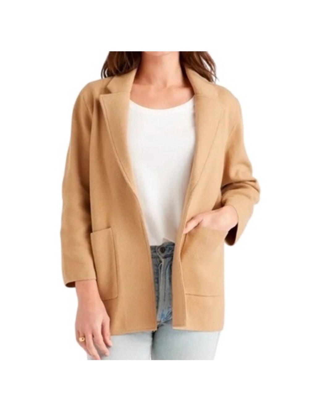 Quince Womens XL Camel 100% Organic Cotton Knit Blazer